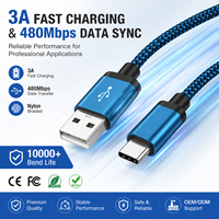Cable de Datos USB 2.0 Tipo C de Carga Rápida LUNG KAY 3A, Cable de Carga USB a USB C con Trenzado de Nailon para Dispositivos Samsung Xiaomi Android