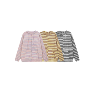 Streetlab Women <b>Hooded</b> <b>Cardigan</b> Striped <b>Knit</b> Front Logo Embroidery Zipper Closure Autumn High Street Style - Product Image 5