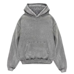 Sweat à capuche pour homme en molleton 100% coton, coupe classique, lavage à l'acide, écologique, streetwear d'automne, couleur personnalisée, broderie/sérigraphie - Product Image 1