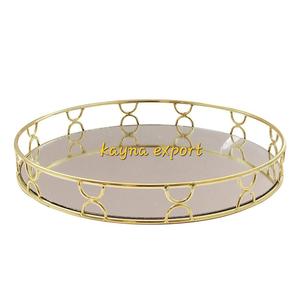 Bandeja de forma redonda de METAL con acabado dorado para decoración, bandeja de METAL de último diseño con acabado único, novedad - Product Image 2