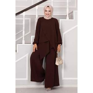 Traje de Dos Piezas Aerobin Hijab con Corte Asimétrico, Color Marrón - Product Image 1