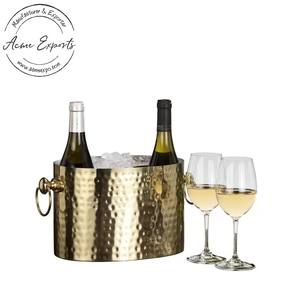 Cubo de hielo de metal martillado con acabado de cobre grande con asas de anillo, Artículos de bar duraderos, perfectos para servir vino, champán y fiestas - Product Image 1