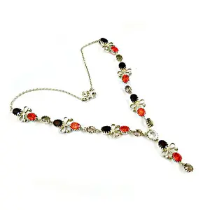 Collar de Estilo Bohemio Plateado para Mujer con Baño de Oro y Piedras Preciosas de Ágata, Perla y Diamante para Fiesta o Regalo - Product Image 3