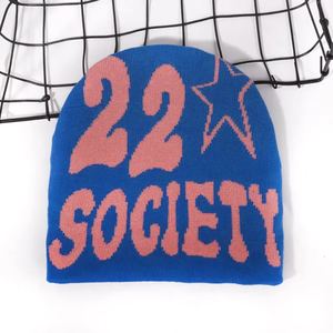 Chapeaux d'hiver tricotés multicolores de haute qualité Lettre Jacquard Bonnet personnalisé LOGO pour hommes et femmes - Product Image 6