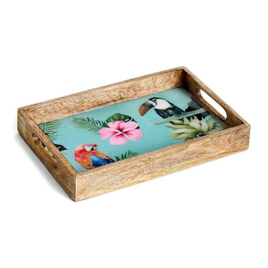 Bandeja DE SERVICIO DE MADERA rectangular moderna elegante y decorativa con estampado de loro único esmaltado superventas - Product Image 1