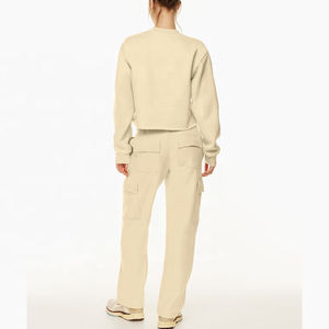 Sudadera con Capucha de Color Sólido de Primera Calidad Personalizada para Mujer, Sudadera Corta con Dobladillo sin Rematar, Conjunto de Sudadera 100% Algodón Ecológico - Product Image 4