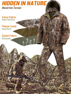 <b>Men's</b> Hunting <b>Jacket</b> <b>Camo</b> and Pants with Warm Fleece Lining Waterproof and Windproof for Winter Deer Hunting with Face Mask - Product Image 3