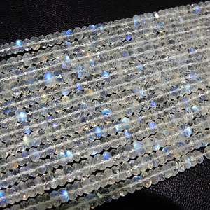 Cuentas de Piedra Lunar Arcoíris Azul Fuego Natural al por Mayor, Cuentas Sueltas Facetadas en Forma de Rondelle, Cuentas de Piedra Natural Únicas de 4-5MM - Product Image 1