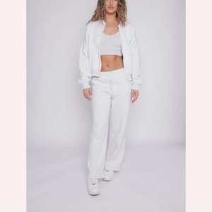 Traje de sudor de invierno para mujer 100% algodón con diamantes de imitación Sudadera con capucha conjunto de pantalones de chándal lavado ácido personalizado para mujer al por mayor - Product Image 2