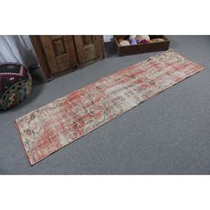 Turkish Vintage Rug 1.9x7.3 ft, <b>Red</b> <b>Runner</b> Plants & trees Wool Rug - Product Image 2