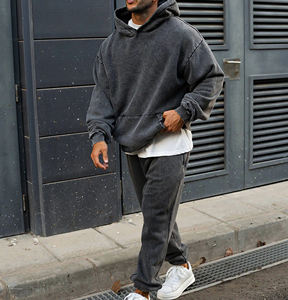 Survêtement délavé à l'acide, surdimensionné et épais, survêtement 100% coton, pull pour hommes, avec logo imprimé bouffant personnalisé, nouvel arrivage - Product Image 5