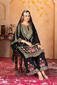 Nouvel arrivage de costume lourd pakistanais Salwar Kameez Sharara Plazzo couleur noire créateur de mode tenue de fête de mariage traditionnelle - Product Image 3