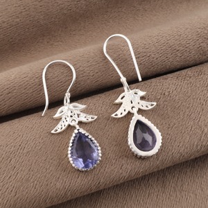 925 <b>Sterling</b> <b>Silver</b> Bohemian Drop <b>Earrings</b> Geometric Pattern Purple Iolite Bezel <b>Set</b> Handmade Dangle <b>Earrings</b> - Product Image 6