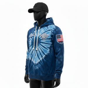 Sweat-shirt tie-dye pour homme 320GSM, coton de haute qualité, molleton bleu et blanc, style sportif, broderie et impression de logo personnalisés, sweat-shirt basique - Product Image 3