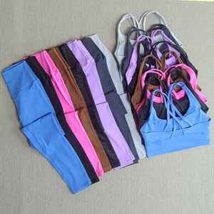 Ensemble de sport Fitness costumes femmes dos croisé soutien-gorge haut taille haute Leggings course entraînement survêtement femmes ensembles 2 pièces ensemble femmes - Product Image 6