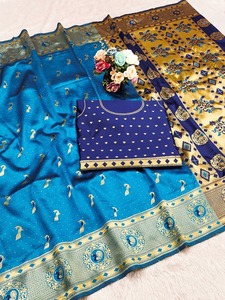 Venta al por mayor de saris de seda tradicionales Paithani para bodas, saris nupciales de verano con bordes Zari, proveedor a granel - Product Image 4