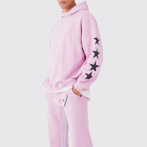 Ensembles de survêtement à capuche et de survêtement en coton épais délavé à l'acide pour hommes avec patch brodé d'appliques évasées zippées pour l'hiver - Product Image 6