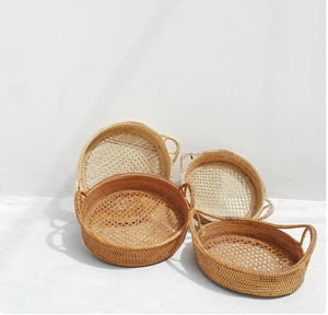 ถาดหวายทรงกลมทำจากวัสดุธรรมชาติสำหรับตกแต่งบ้านของตกแต่งห้องครัว - Product Image 2