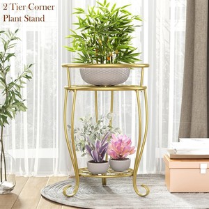 Best Selling Gold Garden Patio Living Room 2 Tier Metal Plant <b>Stand</b> for <b>Potted</b> Plants in Affordable Rate From India - Product Image 5