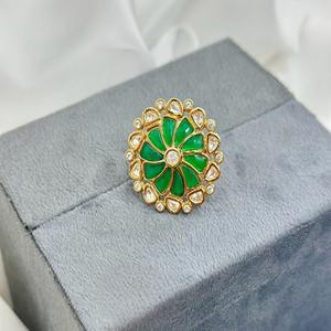 Designer Premium Quality Gold Finish Moissanite Polki Kundan <b>Adjustable</b> <b>Ring</b> For Function Wedding Wear Collection For Women - Product Image 1