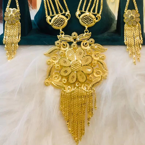 ชุดเครื่องประดับวินเทจสีทอง24K ดูไบชุดสร้อยคอทองแดงต่างหูกำไลสำหรับวันครบรอบปีของบัลแกเรียไก่งวงสหรัฐอเมริกา