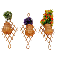 Cesta de Mimbre Natural Hecha a Mano, Florero de Pared Art Deco, Decoración Tejida con Patrón Escénico, Multifuncional para Hogar y Oficina
