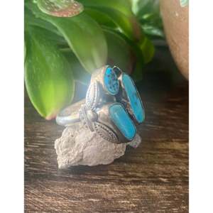 Navajo Handmade <b>Statement</b> <b>Ring</b> Kingman Turquoise & Sterling <b>Silver</b> Size 6.5 Bezel Setting Everyday Wear - Product Image 3