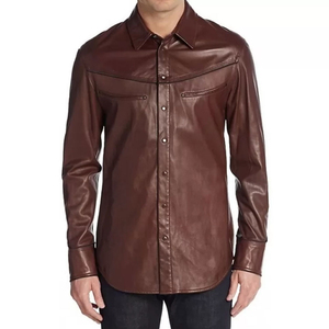 Camisa de cuero abotonada informal de moda para hombres al por mayor logotipo personalizado y servicio OEM diseño clásico de cuero para hombres - Product Image 1