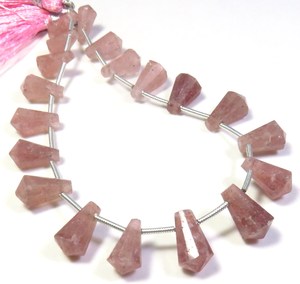 Perles Briolette en forme de larme de Quartz fraise rose 10-12mm 8 "brin naturel fraise Quartz cône gemmes perles à facettes - Product Image 5