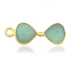 Charm de Calcedonia Agua con Engaste de Bisel, Colgante de Reloj de Arena, Forma de Corazón, Charm de Doble Piedra, Charm Chapado en Oro Hecho a Mano, Estilo Boho y Hippie - Product Image 2