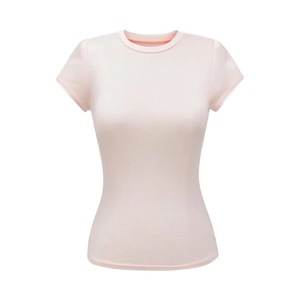 T-shirt de sport gris à manches courtes, coupe slim basique, pour femme, avec logo personnalisé, prix usine Chine, Bangladesh - Product Image 5