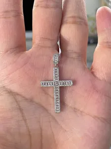 Colgante de Cruz de moissanita real de corte redondo de 3 quilates de plata 925 con colgantes y dijes de cadena gratis - Product Image 5