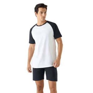 High Quality <b>Mens</b> Black & White Twin <b>Set</b> Custom <b>Short</b> Raglan Sleeve <b>T</b>-<b>Shirt</b> <b>and</b> <b>Shorts</b> Co-ord <b>Set</b> for Summer Gym or Casual Wear - Product Image 1