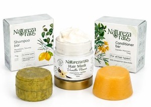 Trio hydratant intense pour cheveux : Shampoing solide, après-shampoing solide et crème capillaire bioactive - Product Image 3