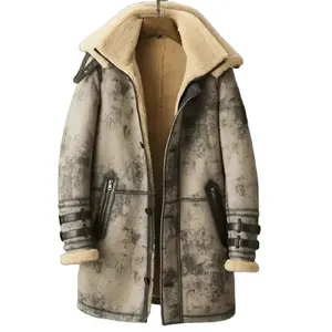 Kaufen Sie Best High Quality Style Winter Herren Shear ling Schaffell Leder Lang mantel mit Kapuze Leder mäntel Hohe Material qualität