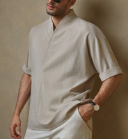 T-shirt décontracté pour homme Mainfolk, couleur unie, col en V, manches courtes, coupe ample, idéal pour le quotidien