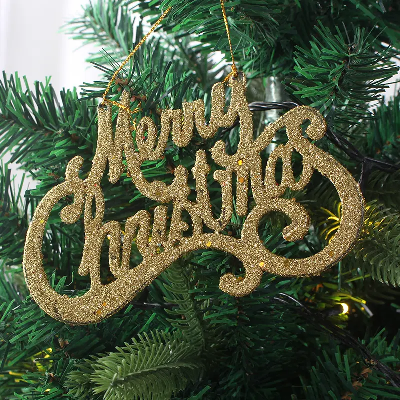 Çok renkli asılı parlak noel kelime işareti süsler Set Glitter noel ağacı kolye Merry Christmas mektup süsler