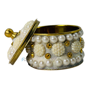 Boîte Sindoor Dibbi/Kumkum en laiton pour la décoration de festivals ou l'artisanat en pierre artisanal - Product Image 4