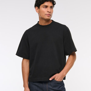 Logo personnalisé OEM de haute qualité en coton noir Vintage Boxy T-shirt court pour hommes épaule tombante surdimensionné lourd décontracté solide - Product Image 3