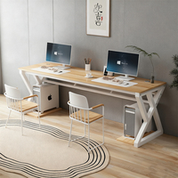 Bureau double Panneau lumineux en bois Bureau d'ordinateur moderne de luxe Bureau de bureau Chambre à coucher Table d'étude simple Table d'écriture Établi