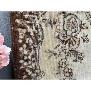 Vintage Turkish Rug, 3.9x6.4 ft Rug, <b>Brown</b> Animal Print <b>Wool</b> Rug - Product Image 4