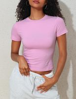 T-shirt en coton pour femme, coupe ajustée, respirant, léger, extensible, uni, col rond, manches courtes, écologique, séchage rapide, été, quotidien