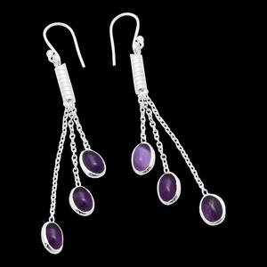 925 solide en argent Sterling Spinner améthyste pierres précieuses boucles d'oreilles femmes et filles bijoux en argent tendance Design boucles d'oreilles pendantes - Product Image 2