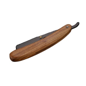 Premium Quality Private Custom Logo Razor Blades Wooden Handle Barber Shaving Straight Razor for <b>Men</b> Folding Barber Shaver Tools - Product Image 1