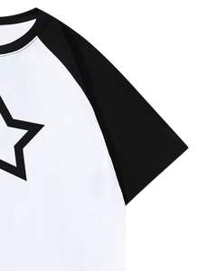 เสื้อยืดคอตตอนโอเวอร์ไซส์สั่งทำพิเศษจากผู้ผลิต สีดำขาว แขนแร็กแลน ลายดาว แฟชั่นลำลองสไตล์สตรีทแวร์ สำหรับฤดูร้อน ใส่ได้ทั้งชายและหญิง - Product Image 2