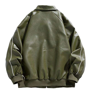 Veste en cuir PU unisexe à la mode Vêtements d'extérieur de haute qualité pour l'hiver Automne Logo personnalisé Doublure en soie Traitement tricoté - Product Image 2