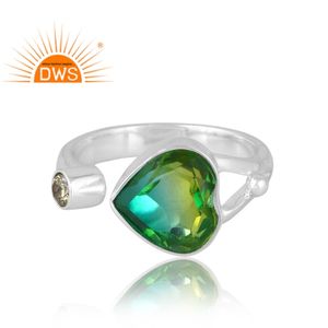 แหวนพลอยควอตซ์แบบสองด้านทำจากเพทายสีเงินสเตอร์ลิง925ชุบโครเมี่ยมสองด้านออกแบบได้ตามต้องการ - Product Image 3