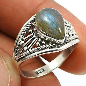 Pierre précieuse de labradorite de feu bleu naturel Bague de luxe en argent sterling 925 faite à la main Bijoux Boho Fournisseurs de gros Prix d'usine - Product Image 3