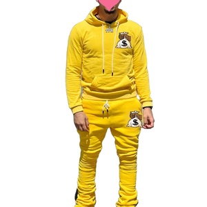 Conjunto de ropa con logotipo personalizado para hombre, chándal de peso pesado, Sudadera con capucha acampanada y pantalones de chándal de alta calidad - Product Image 1