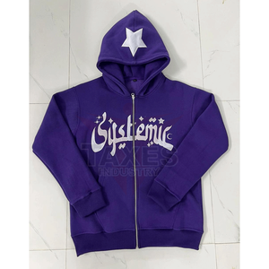 Sweat-shirts à capuche personnalisés pour hommes avec impression en relief, fermeture éclair, fabrication de vêtements 450GSM, poids lourd, 100% coton molletonné, confortable, taille pour hommes - Product Image 1